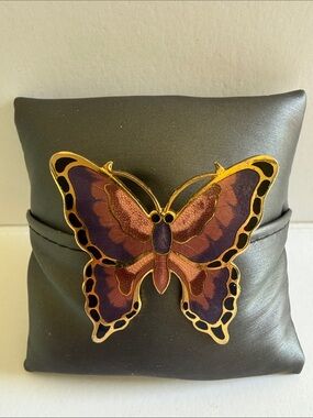 Vtg Goldtone Cloisonne Enamel Butterfly Pin Earth-tones Grief Rebirth Symbolism